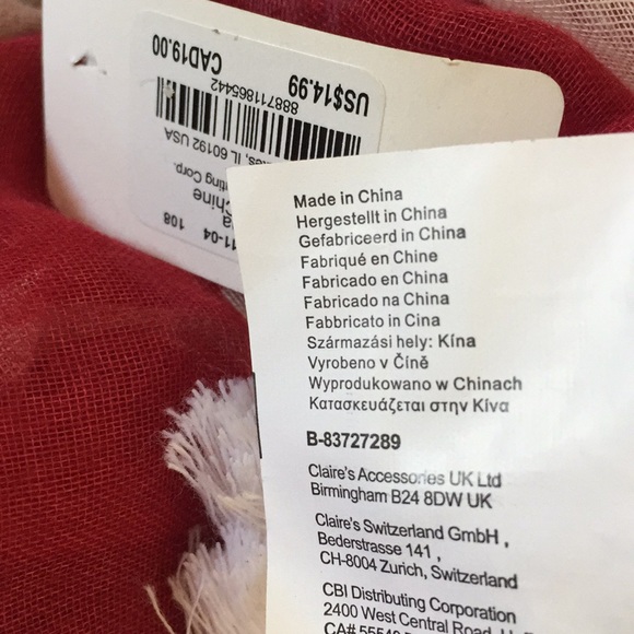 NWT Claire's Patriotic Red White Blue fabric withTassel 4th of July Scarf - Picture 7 of 7